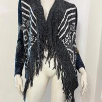 DESIGUAL Maglione grigio bianco frange