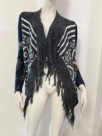 DESIGUAL Maglione grigio bianco frange