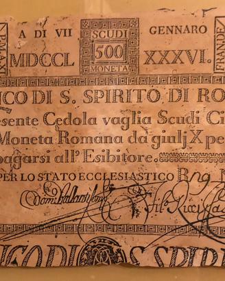 Cedola 500 Scudi 1786 Banco S.Spirito Pio VI raro