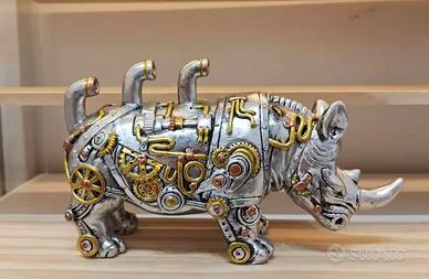 Scultura, Rinoceronte Steampunk - 20 cm - Resina