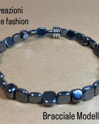 Bracciale artigianale ematite acciaio Modello ZEUS