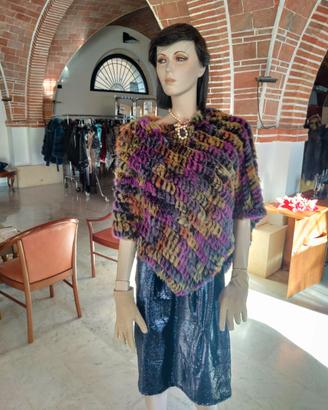 PONCHO donna inverno caldo pelliccia lapin tricot