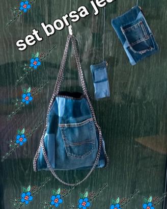 Set coordinato in denim borsa jeans
