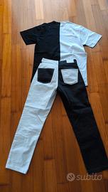 pantaloni e maglietta bianco e nero