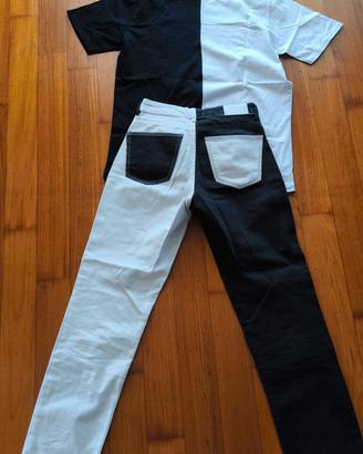 pantaloni e maglietta bianco e nero