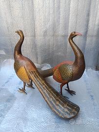 Coppia Opere d'arte 45x77cm Pavoni Lega 