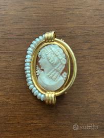 Spilla/pendente vintage  cammeo  oro 750 con perle