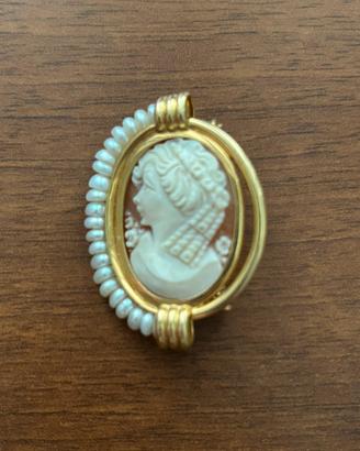 Spilla/pendente vintage  cammeo  oro 750 con perle