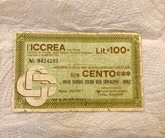 Miniassegno 100 Lire ICCREA - 1977