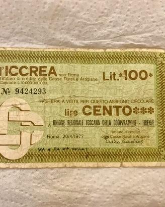 Miniassegno 100 Lire ICCREA - 1977