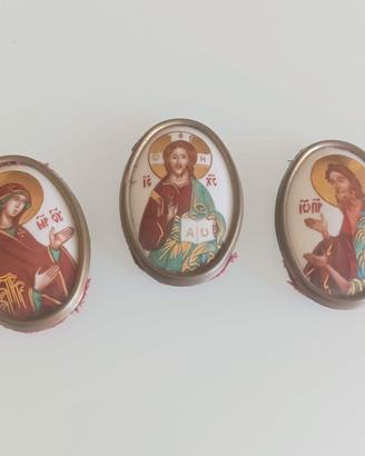 Trittico piccole Icone Russe Vintage smaltate