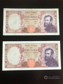 Lire 10.000 Michelangelo sostitutive 1962 e 1964