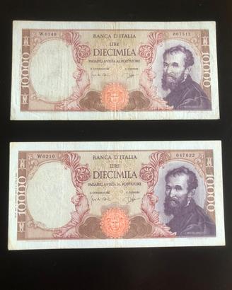 Lire 10.000 Michelangelo sostitutive 1962 e 1964