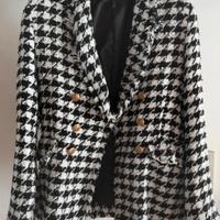Blazer cappotto corto pied de poule bianco nero