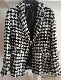 Blazer cappotto corto pied de poule bianco nero