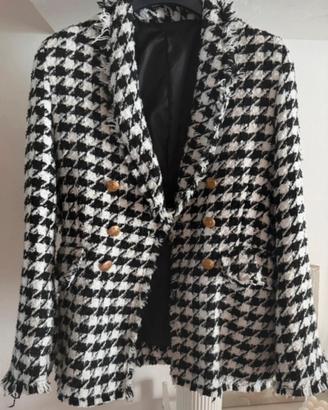 Blazer cappotto corto pied de poule bianco nero