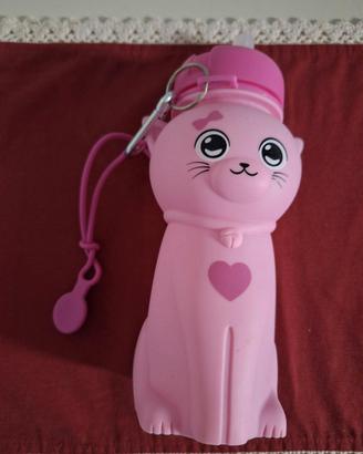 Borraccia gatto rosa silicone per bambini