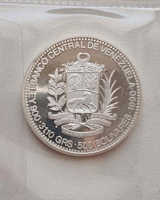 VENEZUELA 500 BOLIVARES ARGENTO JOSE PAEZ BCV 1990
