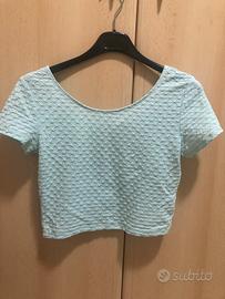 Crop top t-shirt corta H&M celeste ragazza M