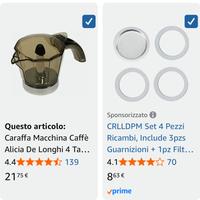 Caraffa Macchina Caffè Alicia De Longhi 4 Tazze