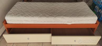 Lettino a cassettoni con rete e materasso