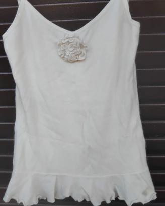 Top Bianco Romantico con Applicazione Floreale