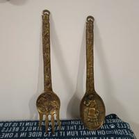 Forchettone e Cucchiaio da parete vintage ottone 