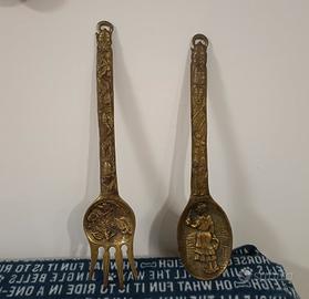 Forchettone e Cucchiaio da parete vintage ottone 