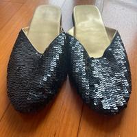 Ciabatte nere e oro con paillettes