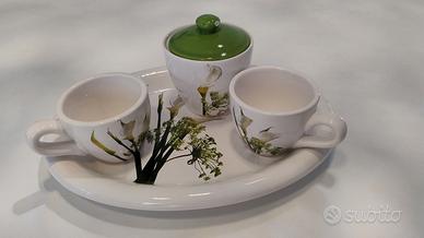 Coppia tazzine da caffè con vassoio e zuccheriera