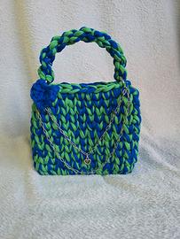 Borsa Artigianale Bicolore Verde/Blu Crochet  Mini