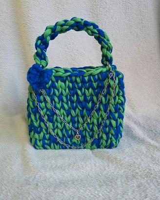 Borsa Artigianale Bicolore Verde/Blu Crochet  Mini