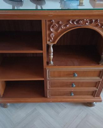 mobiletto libreria in legno con vetro