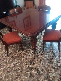 TAVOLO QUADRATO INGLESE DI MOGANO + 6 SEDIE