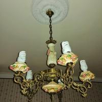 Antiquariato lampadario ottone e ceramica