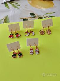 Lotto 5 Paia Orecchini Natalizi Handmade Nuovi