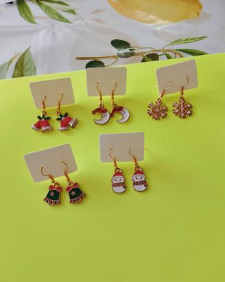 Lotto 5 Paia Orecchini Natalizi Handmade Nuovi