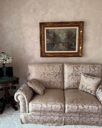 Divano 2 posti dorato - stile classico con cuscini