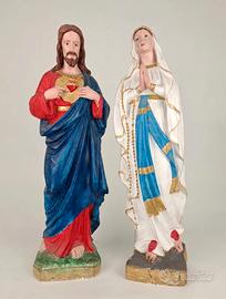 Coppia Statue Vintage Sacro Cuore eMadonna Lourdes