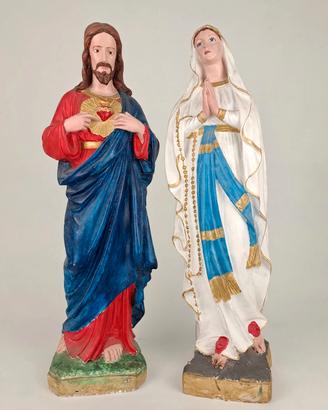 Coppia Statue Vintage Sacro Cuore eMadonna Lourdes