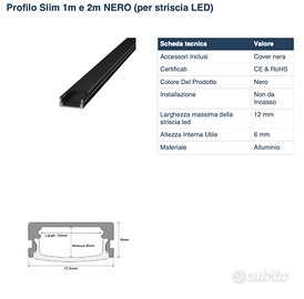Profilo LED Slim 2m NERO (9 pezzi)