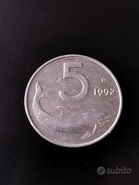5 Lire 1992 Delfino italia