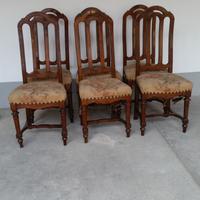Gruppo di 6 sedie in noce '800 Milanesi
