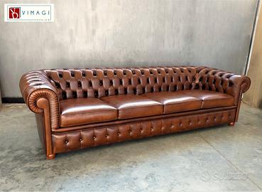 Divano Chester Capitonné 4 posti pelle Tam.Marrone