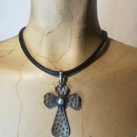 Girocollo arg 925 perle e ematite su cuoio