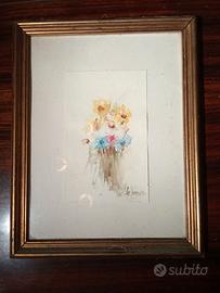 Acquerello floreale originale con cornice vintage
