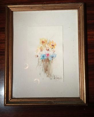Acquerello floreale originale con cornice vintage