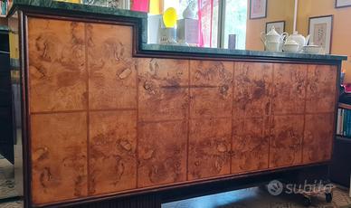 Bancone d'epoca con radica e marmo verde