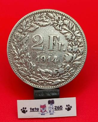 1914 Svizzera 2 Franchi Ag 835 10g
