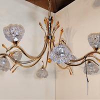 Lampadario oro, vetri in cristallo con particolari
